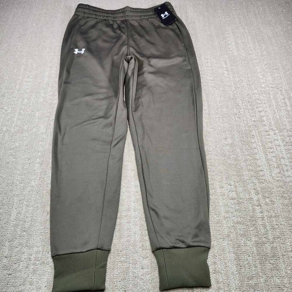 Under Armour Joggers Women Small Fleece Green Athleisure Tapered Training NEW